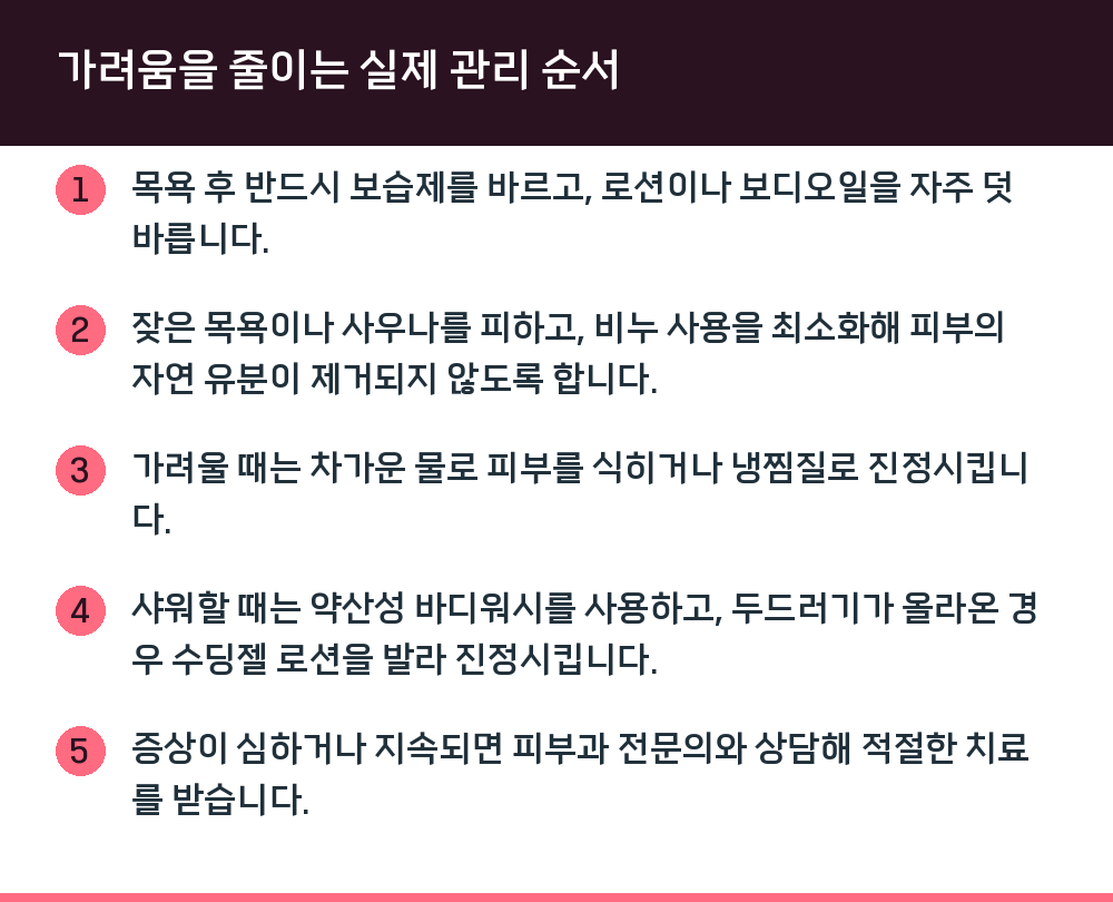 가려움을 줄이는 실제 관리 순서