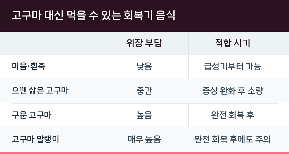 고구마 대신 먹을 수 있는 회복기 음식