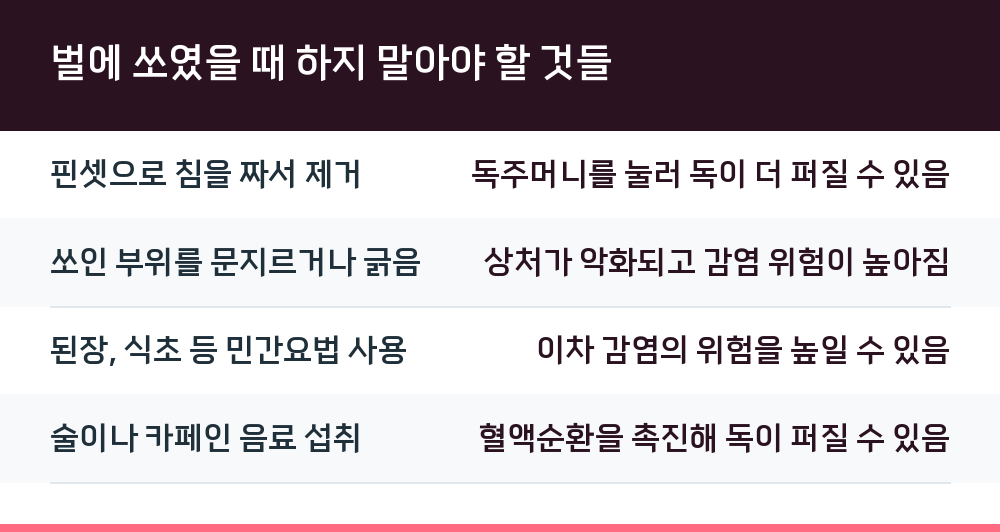 벌에 쏘였을 때 하지 말아야 할 것들