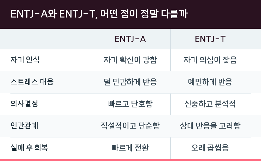 ENTJ-A와 ENTJ-T, 어떤 점이 정말 다를까