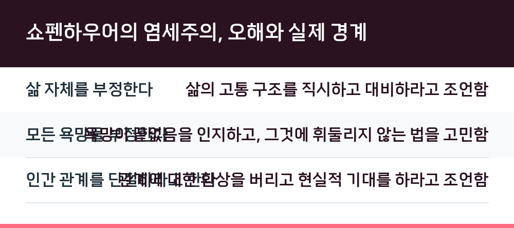 쇼펜하우어의 염세주의, 오해와 실제 경계