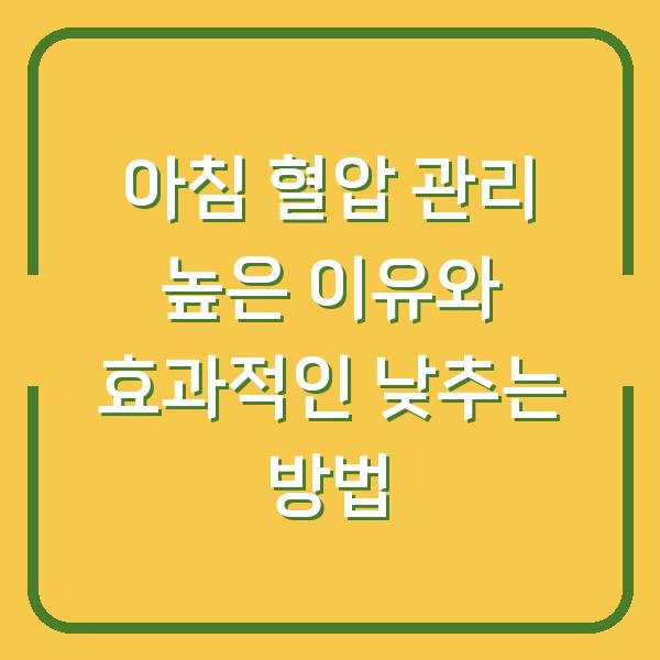 아침 혈압 관리 높은 이유와 효과적인 낮추는 방법