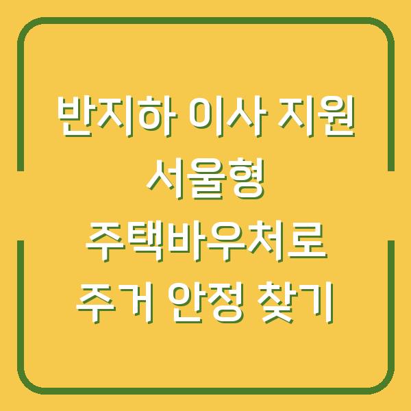 반지하 이사 지원 서울형 주택바우처로 주거 안정 찾기