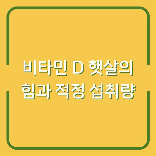 비타민 D 햇살의 힘과 적정 섭취량