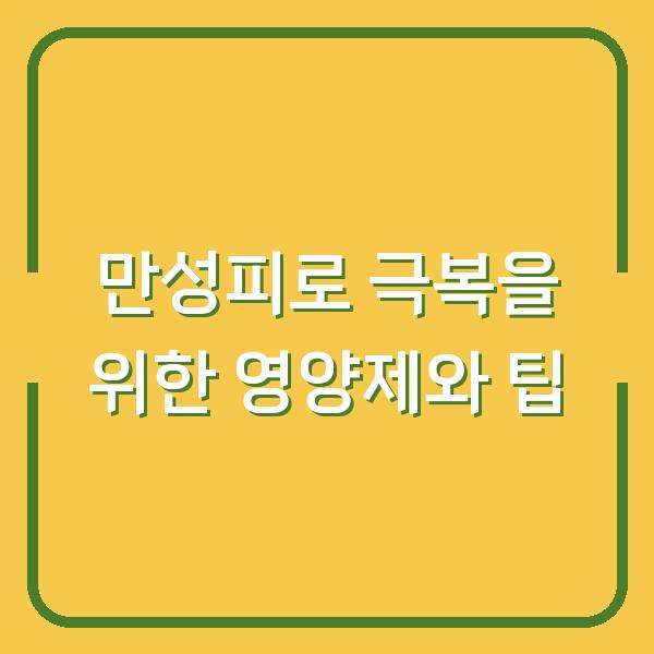 만성피로 극복을 위한 영양제와 팁