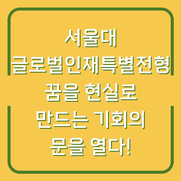 서울대 글로벌인재특별전형 꿈을 현실로 만드는 기회의 문을 열다!
