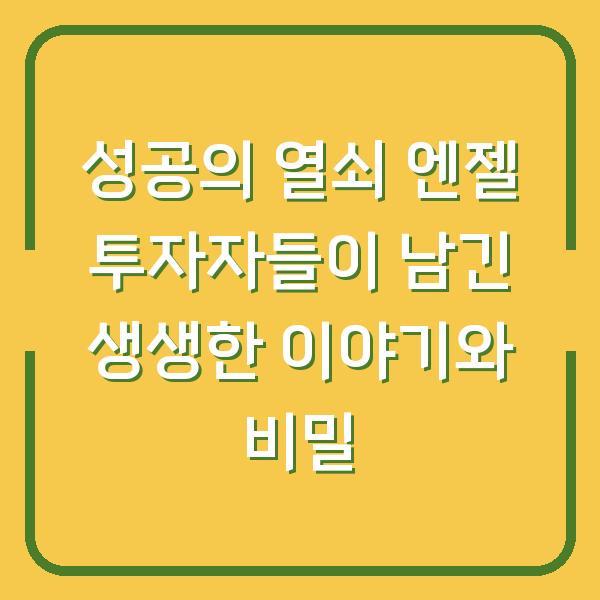 성공의 열쇠 엔젤 투자자들이 남긴 생생한 이야기와 비밀