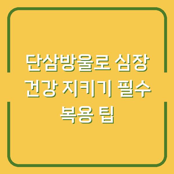 단삼방울로 심장 건강 지키기 필수 복용 팁