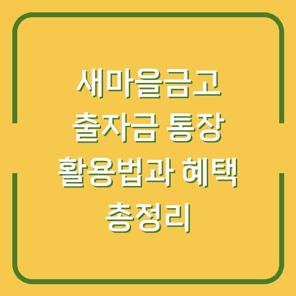 새마을금고 출자금 통장 활용법과 혜택 총정리