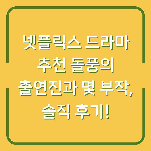 넷플릭스 드라마 추천 돌풍의 출연진과 몇 부작, 솔직 후기!