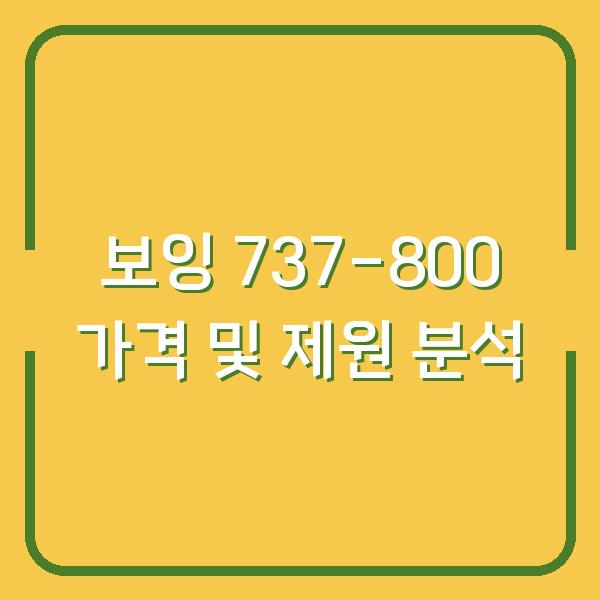 보잉 737-800 가격 및 제원 분석