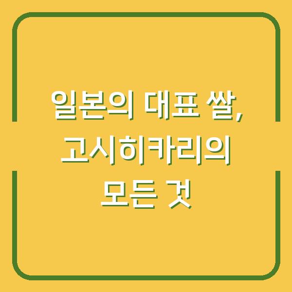 일본의 대표 쌀, 고시히카리의 모든 것