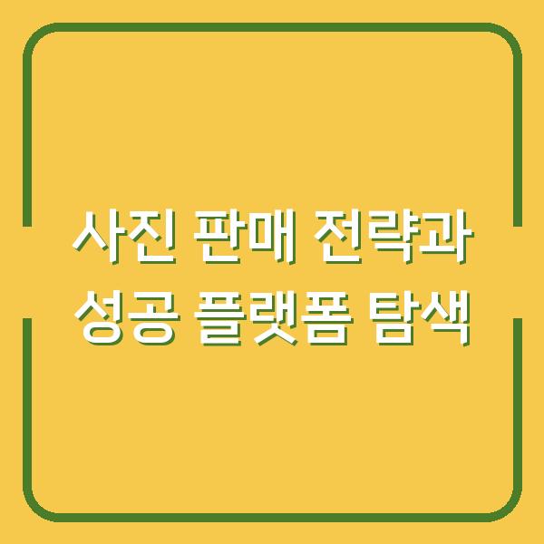 사진 판매 전략과 성공 플랫폼 탐색