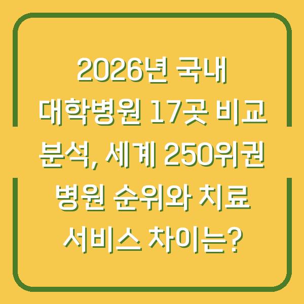 2026년 국내 대학병원 17곳 비교 분석, 세계 250위권 병원 순위와 치료 서비스 차이는?