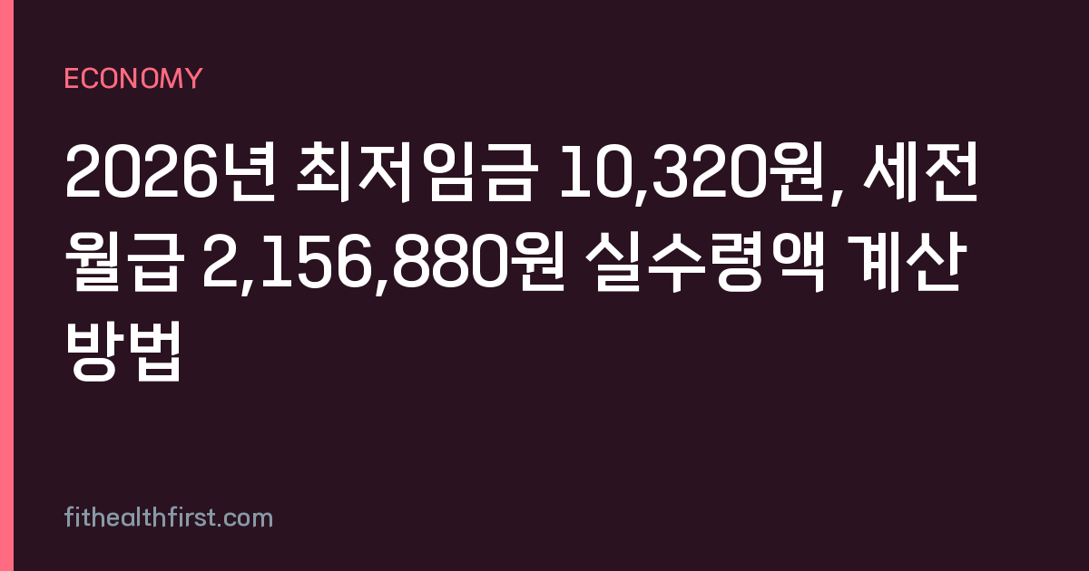 2026년 최저임금 10,320원, 세전 월급 2,156,880원 실수령액 계산 방법